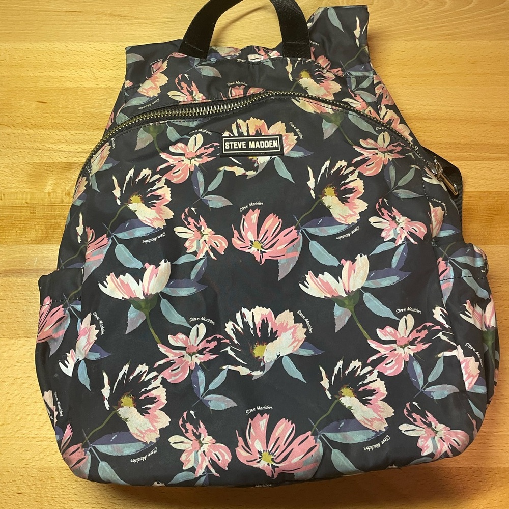 Steve Madden Floral Backpack - Black and Pink